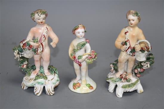 Three Bow porcelain figures of cherubs, c.1760-75, height 12 - 14.5cm